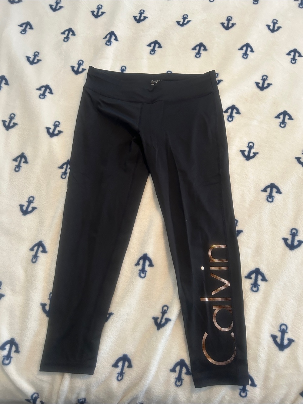 Calvin Klein Black Capri Leggings with Rose Gold Logo